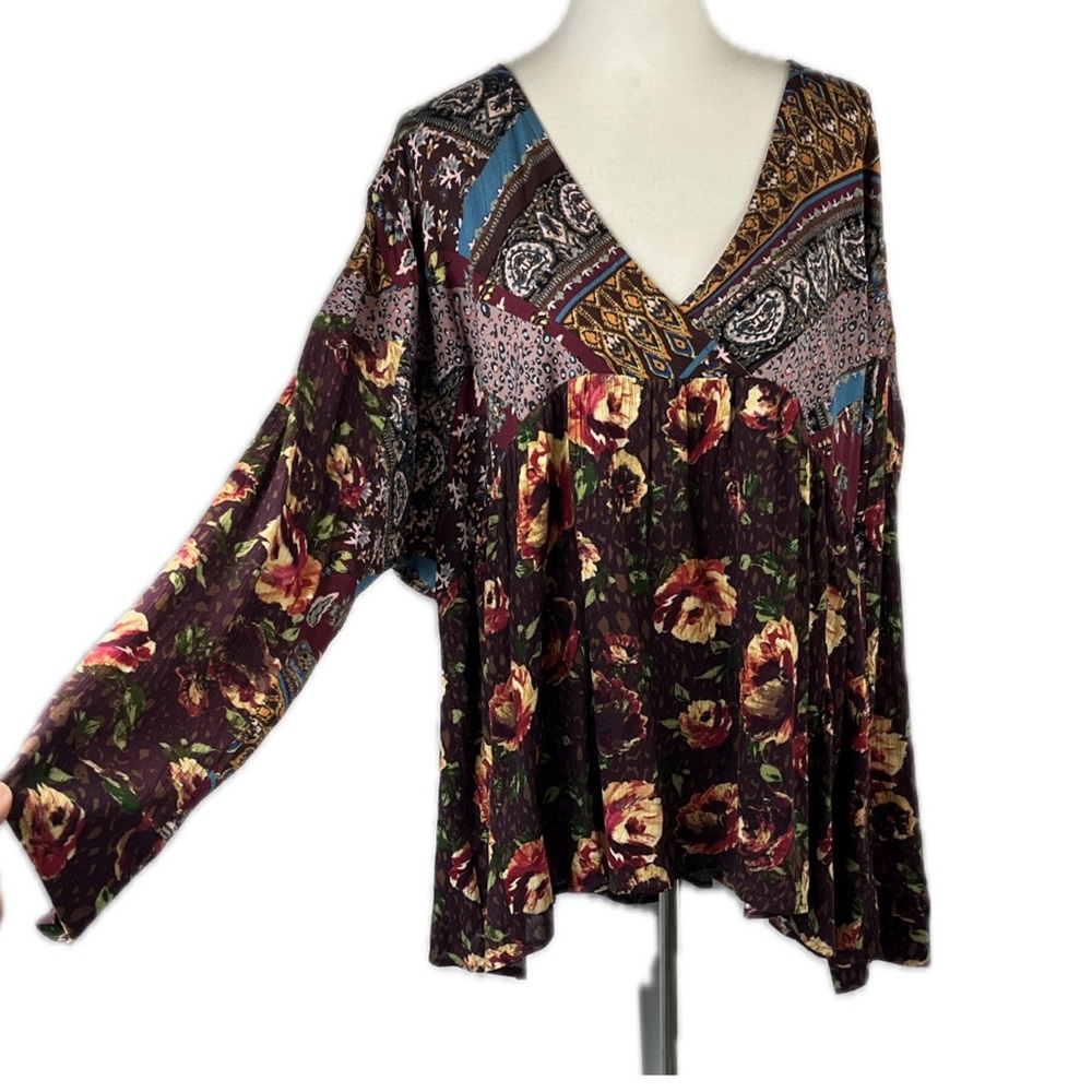 ODDY Patchwork Flowy Top Size 2XL Hippie Boho Festival Floral Animal Mixed Print